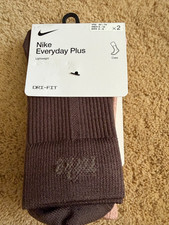 Nike Dri-Fit Everyday Plus Cotton Cushioned Crew Socks Size Medium 2 Pack Brown