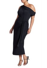 ELOQUII Women's Plus Size Off The Shoulder Tie Front Midi Dress