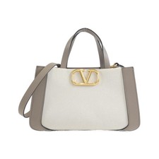 Valentino Garavani Canvas Leather Bag Women Beige One Size
