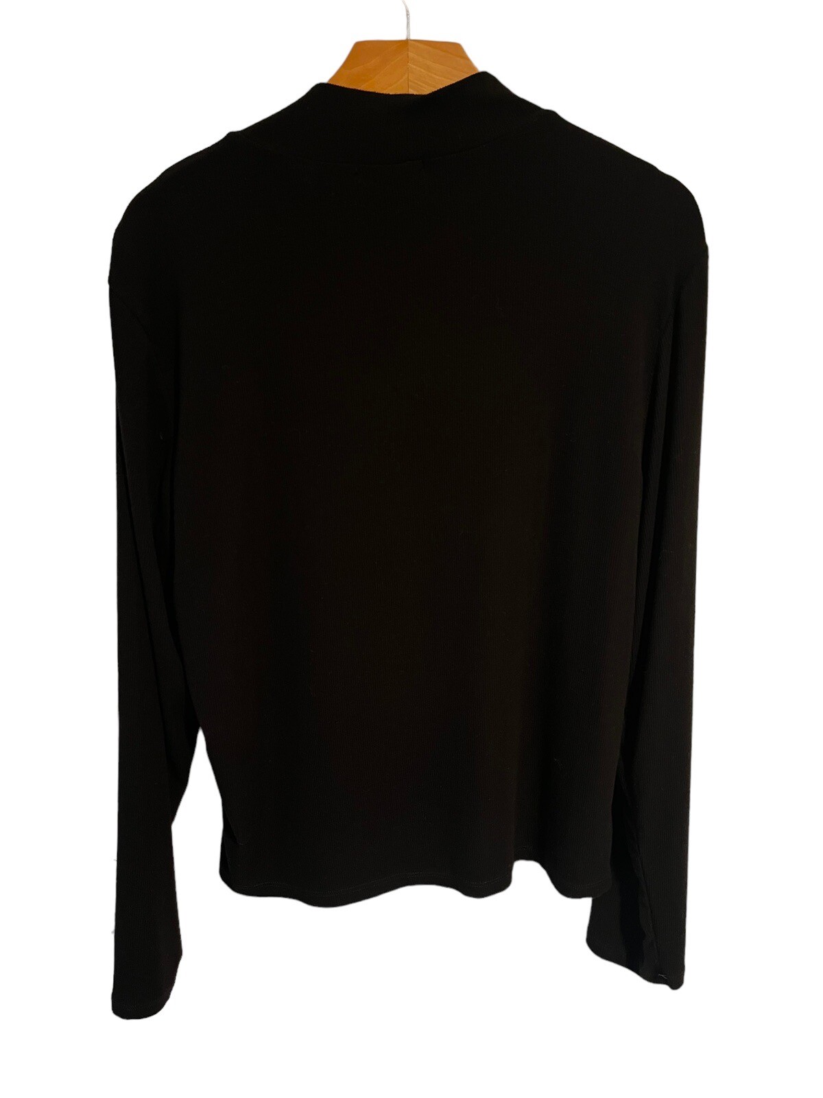 Ambiance Shirt Womens 1X Black Long Sleeve High Neck Ribbed Stretch Top NEW