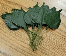 24 VTG UNUSED 1950S EMBOSSED 2.5" LEAVES ON WIRE MILLINERY FLOWER CRAFTS BETEL