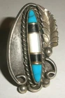 Large Vintage Navajo sterling silver ring mop turquoise onyx leaf old pawn 6