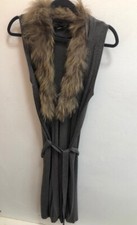 Yaya Size M Long Waist Coat With Detachable Fur Collar.