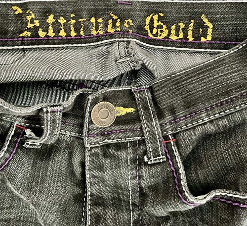 Attitude Gold Boys Black Warrior Soul Denim Jeans With Embroidery, Size 12 - Picture 7 of 7