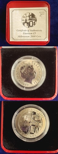 Gibraltar 5 Pound Pobjoy Mint Coin 1999 - 2000 Millennium Titanium Box COA si683