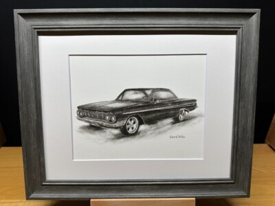 Drawing of a 1961 Chevrolet Impala Car Graphite Pencil Art Sketch Picture Print