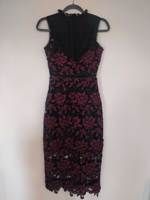 Lost Ink Womens Burgundy Fitted Laced Mid Knee Length Dress (Size 6)