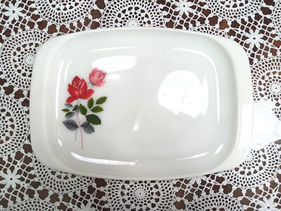 Vintage JAJ Pyrex June Rose Teetablett, große Platte Teller Milchglas Ex Con 
