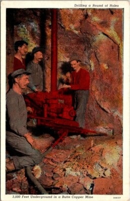 Postcard Drilling A Round of Holes Butte Copper Mine Montana Divided Back