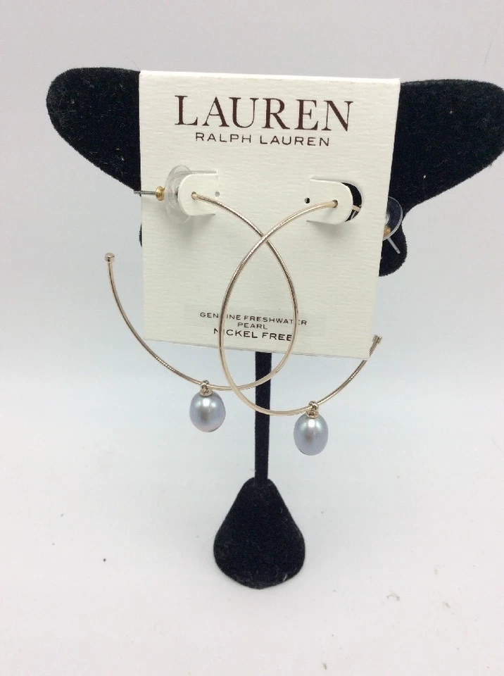 $44 Lauren ralph lauren rose gold tone imitation pearl drop hoop earrings l1 - Image 2 of 4