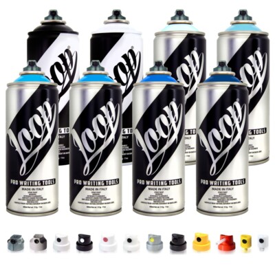 Loopcolors Graffiti Spraydosen Eis Set 8 x 400ml + Sprühaufsatz Hobby DIY Blau
