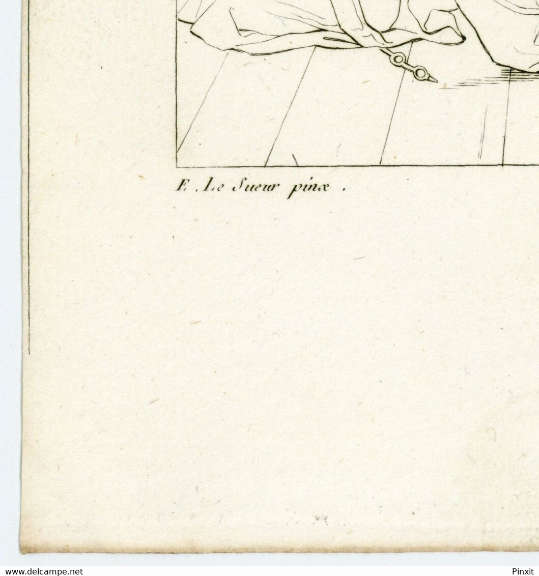 Eustache Le Sueur La mort de Saint Bruno - original 19th century engraving