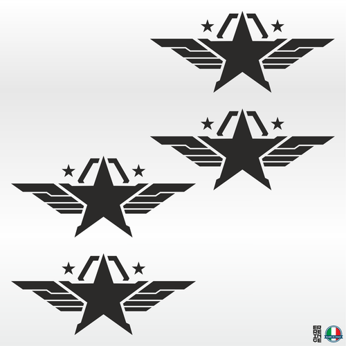 Adesivi STELLA e SCRITTA US ARMY cm 30 stella militare us army effetto invecchiato (NERO OPACO