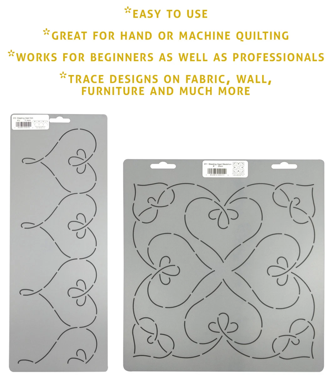 Heart Quilt Pattern Block and Border Quilting Stencils Hand Embroidery