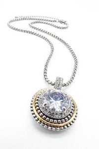 Authentic DESIGNER 18kt Gold Plated Dots Texture Clear Topaz CZ Crystal Pendant Necklace