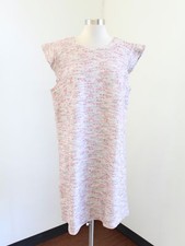 NWT Ann Taylor Loft White Pink Red Tweed Ruffle Sleeve Shift Dress Size 26 26W
