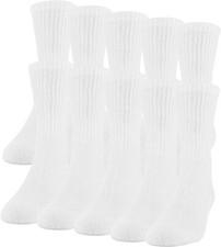 9 Pairs Mens White Solid Sports Athletic Work Crew Long Cotton Socks Size 10-13