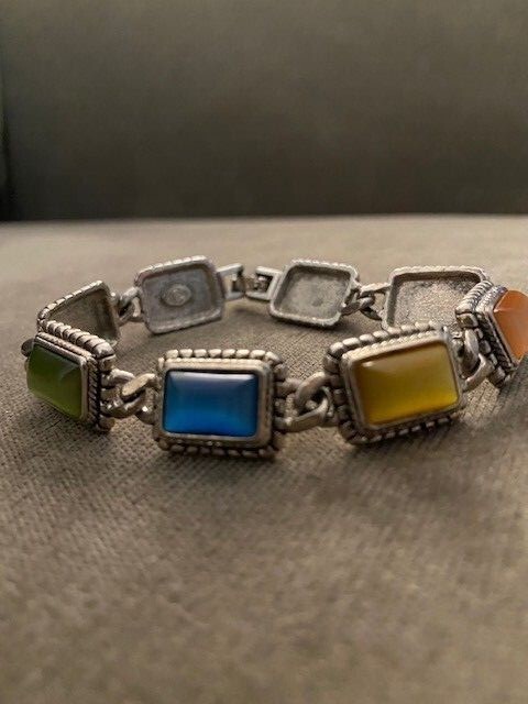 Bracelet Silver Tone Colored Rectangular Moonston… - image 7
