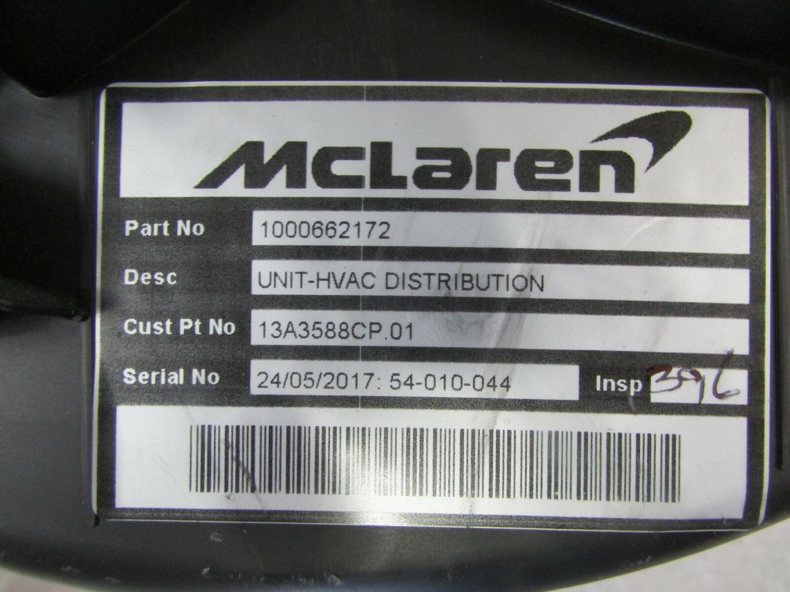 Mclaren 720,  A/C Evaporator,  Rear Section, Used, P/N 13A3588CP