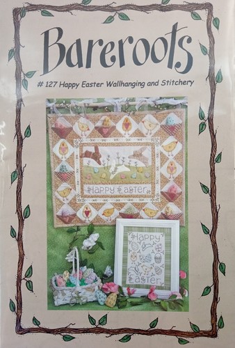 Happy EASTER Wandbehang Quilt und Stickerei Muster 127 Bareroots 22x19" 8x10"