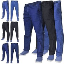 Mens Elasticated Waist Jeans Stretch Denim Trouser Straight Work Casual Pants