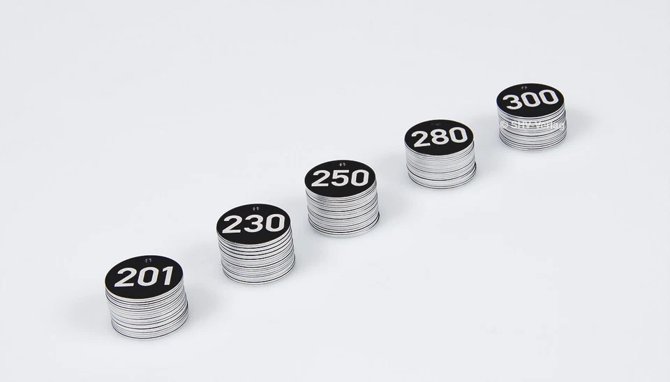 Sellos de árbol de aluminio placas de árbol números de árbol ø 30 mm negro, grabado láser, 100 piezas Foto 4 de 4