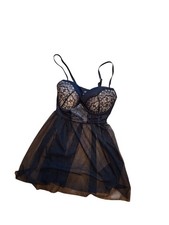Victoria's Secret 32D Black Floral Negligee Babydoll Lace Padded Sheer Fairy
