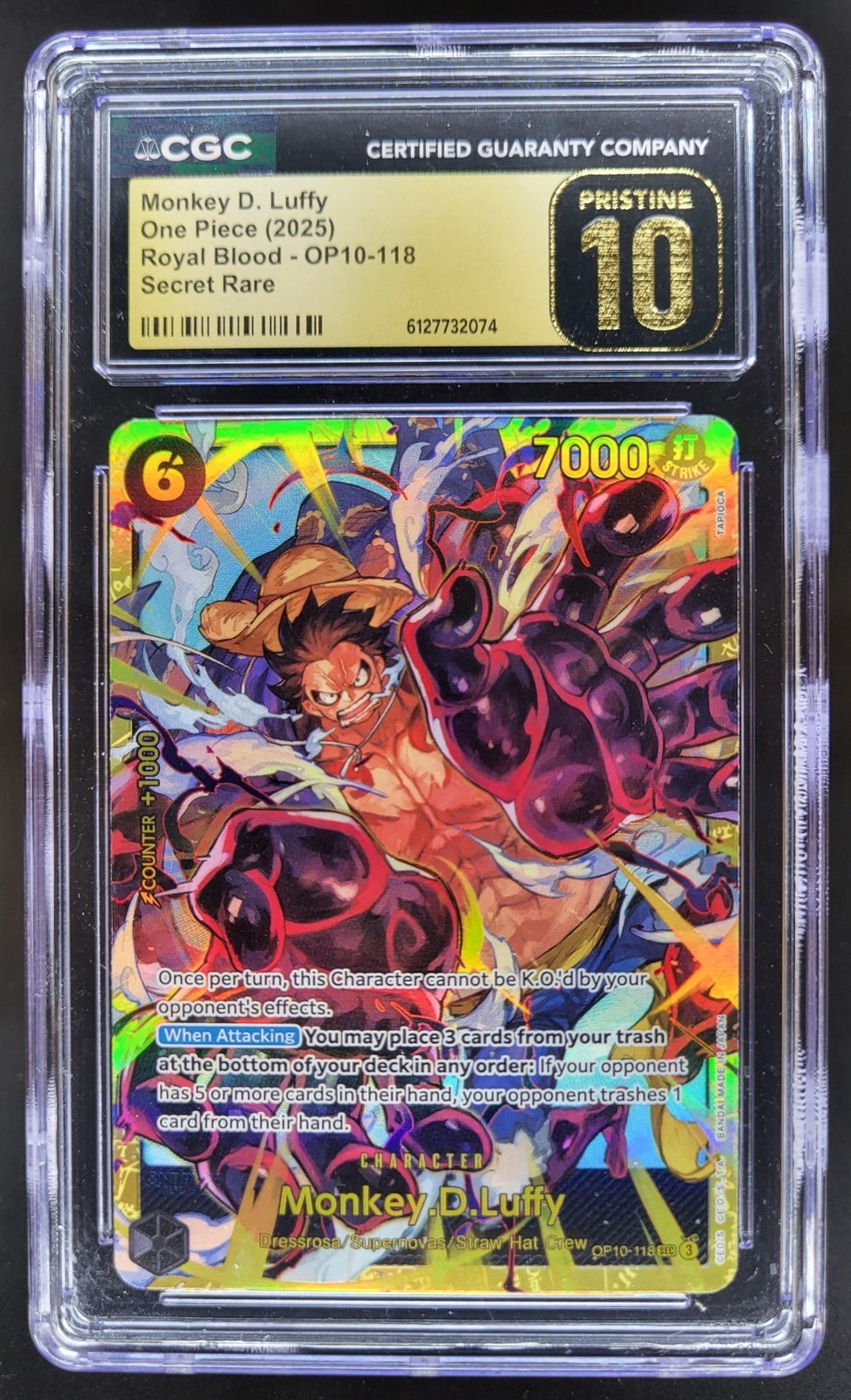 2025 ONE PIECE MONKEY D. LUFFY SECRET RARE OP10-118 CGC 10 PRISTINE TL3