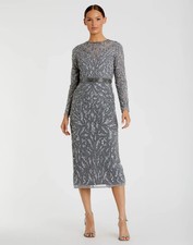 Mac Duggal Gray Embellished Illusion Sheath Dress Size 8