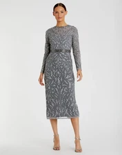 Mac Duggal Gray Embellished Illusion Sheath Dress Size 8
