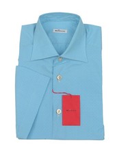 Kiton Light Blue Polka Dot Cotton Shirt - Slim - KT413237 