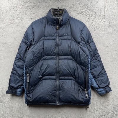 Vintage Nike Mens Swoosh Double Sided Quilted Blue Yellow Bomber Jacket Sz M
