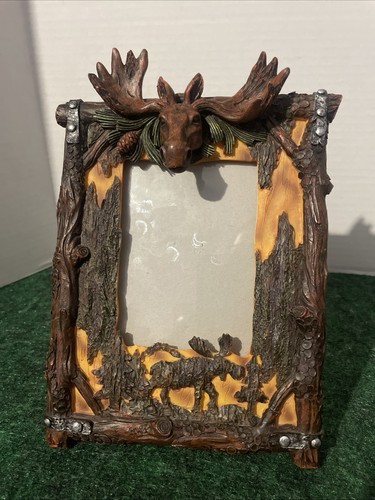 Rustic Bark Resin Moose Head Antler Picture Frame 4x6 - Picture 6 of 6