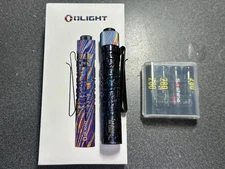 Olight i3T Titanium Damascus Flashlight Limited Edition + Rechargeable Batteries
