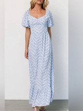 Baltic Born Durban Maxi Dress Dusty Blue Coastal Summer Puff Sleeve Size Small