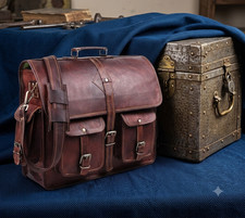 Mens Genuine Goat Antique Finish Bag Messenger Briefcase Office Work Satchel New
