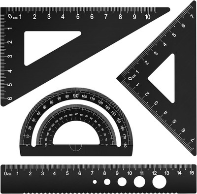 Triangular Ruler Set, 4 Pieces Aluminum Alloy Ruler, Metal Drafting Ruler, Geome