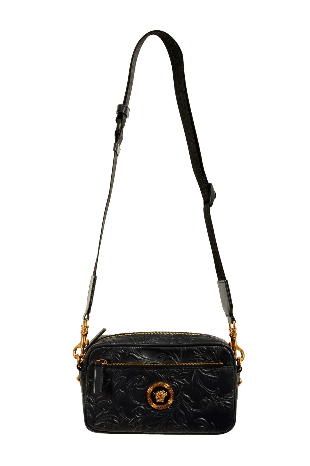 Versace — Versace Unisex Navy Blue Barocco Embossing Leather Crossbody Shoulder Bag