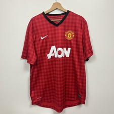 Manchester United 2012/13 Home Shirt Nike AON Red Checkered Jersey Size XL