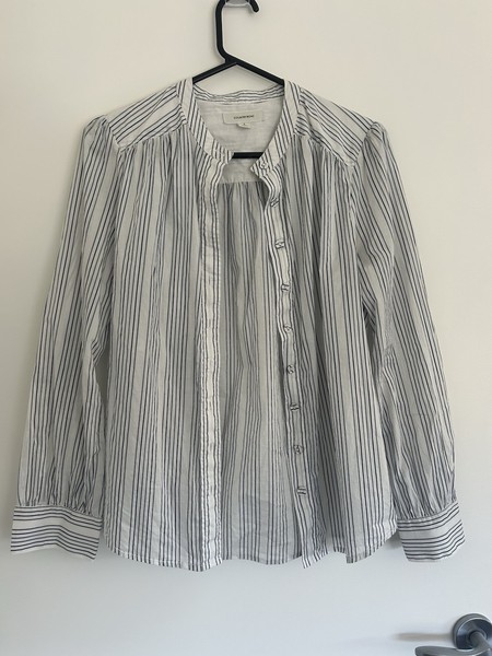 Country Road Women’s White/Blue Striped Button-Up Blouse Size S
