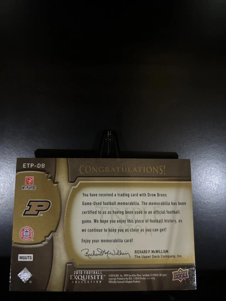 2010 Upper Deck Exquisite Drew Brees Game Worn Triple Patch /75 3 Color! - Image 2 of 2