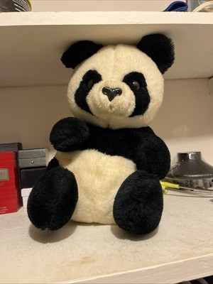 Toys R Us Panda Bear Plush Black White Stuffed Animal Brown Paws Sitting 18  Toy