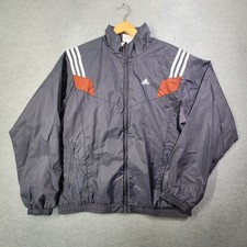 Vintage Adidas Track Jacket Mens Medium Navy Striped Full Zip Jersey Lined Logo