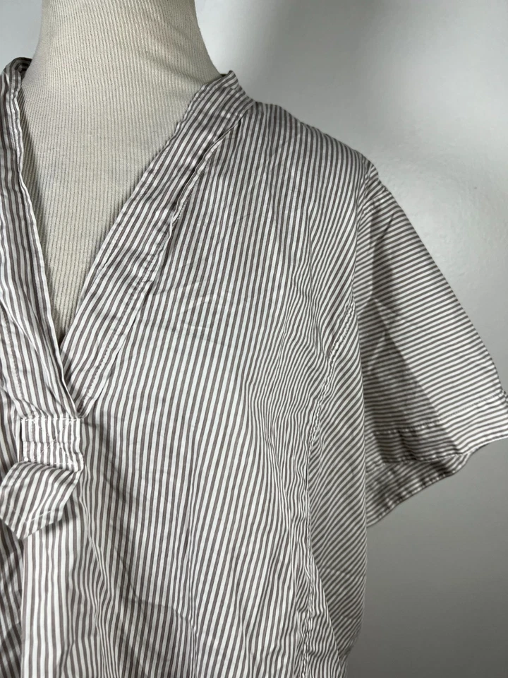 Isabel Marant 44 Size 12 Large Shirt Top Tan White Stripe V Neck Boxy Crop Y2 - Image 2 of 4