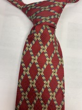 Jos. A. Bank Premier Collection Silk Men's Tie Geometric Red/Brown/White EUC