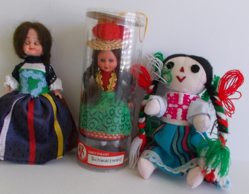 Vntg 3 Small Foreign Country Souvenir Dolls 5-6" tall,W.Germany,Switzerland,Mexi