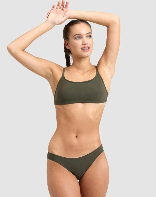 Arena Damen Badeanzug Solid Bikini Bandeau Tie Back, Grün(Khaki), DE36 UK/USA32
