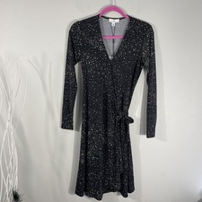 H by Halston Women’s Wrap Dress Long Sleeves Black Speckled Print Size XS/TP