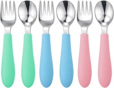 6 Pieces Toddler Utensils, Kids Forks and Spoons with Silicone Handle