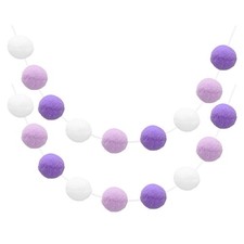 2pcs Pom Pom Garland 6.6 Ft 30 Balls for Decor White Light Purple Deep Purple
